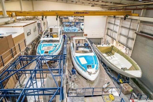 Some of the boats on Fairline's production line.