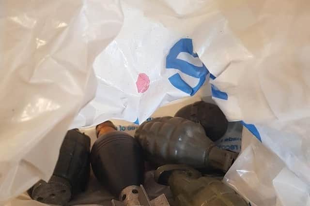 Hand grenades were handed into Weston Favell Police Station. Photo: Northamptonshire Police.