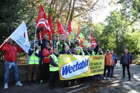 Weetabix workers and Unite members outside Weetabix HQ in Burton Latimer