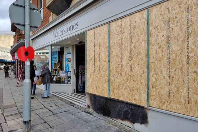 The damage to Waterstones that has not been linked to the Toller Church incident took place at the beginning of November