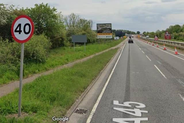 Lawrence was snapped at 97mph on the A45 near Chowns Mill roundabout