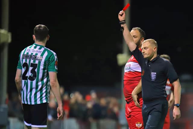Blyth's Aaron Cunningham saw red late on