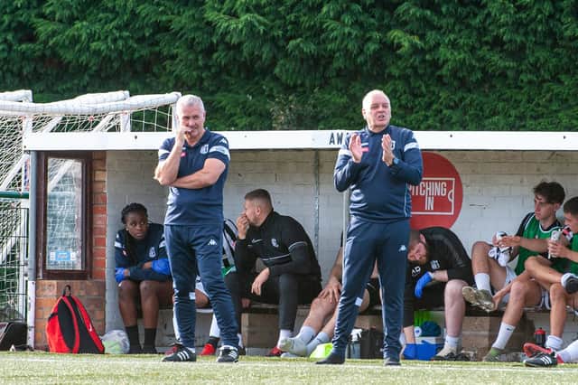 Corby Town manager Gary Mills and assistant Darron Gee
