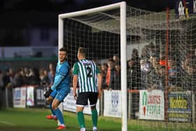 Connor Kennedy's header finds the net for his second and Kettering Town's third goal in their 4-0 success over Blyth Spartans. Pictures by Peter Short