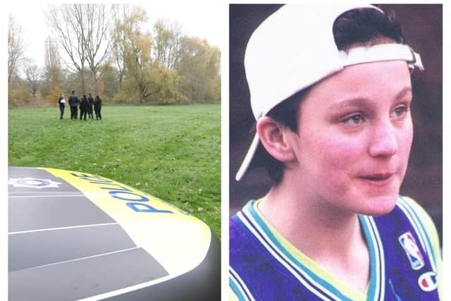 Police at the scene this morning. Pictured right, Sarah Benford.