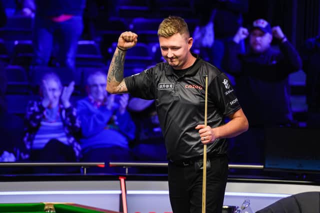 Kettering's Kyren Wilson celebrates after his quarter-final success over Neil Robertson in the Cazoo Champion of Champions. Picture courtesy of Taka Wu/Matchroom Multi Sport