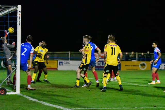 Action from AFC Rushden & Diamonds' 2-1 defeat at Leiston on Tuesday night. Picture courtesy of Hawkins Images