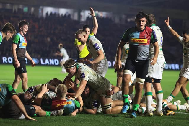 Mike Haywood scored for Saints during the first half at the Twickenham Stoop