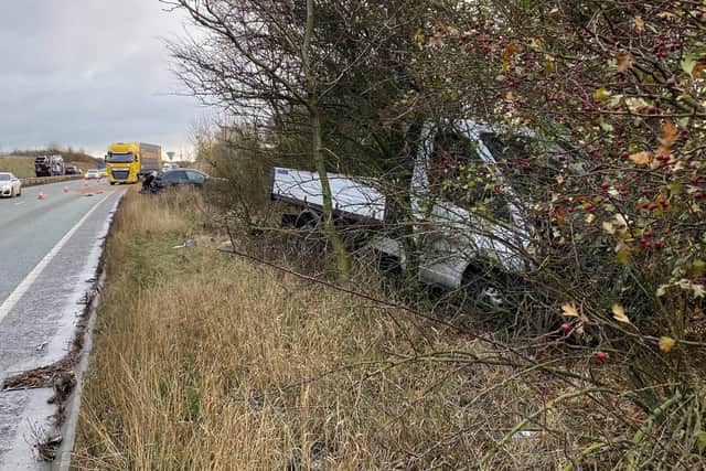 A pick-up truck wound up in bushes following the A14 shunt