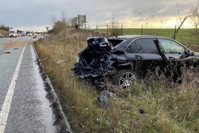 The wrecked Mercedes following Tuesday's crash on the A14