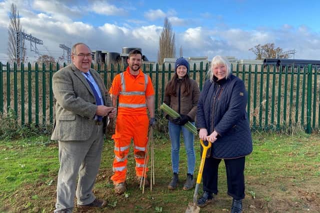 Mayor of Wellingborough Cllr Lora Lawman (R) at the tree planting