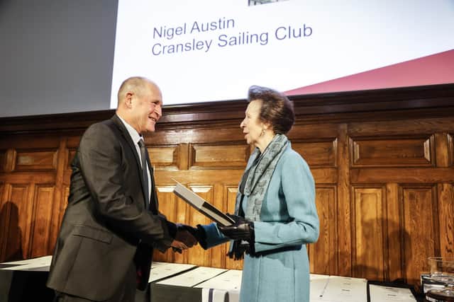 Nigel Austin receives his RYA Volunteer Award from HRH The Princess Royal,
Photo by Paul Wyeth
