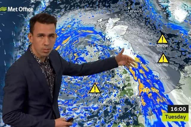 Met Office forecaster Aiden McGivern's weather map for Tuesday makes grim viewing
