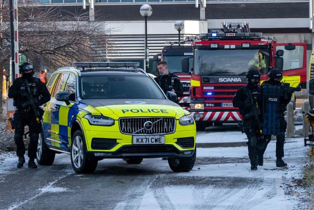 Emergency services responded to the 'fake' terror alert at the former University building