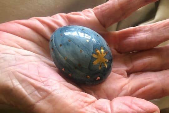 One of the pebbles made by Louise Crookenden Johnson