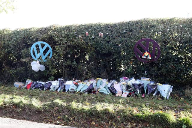 Flowers left at the scene in Pytchley Lane where Charlie Owen died in a crash
