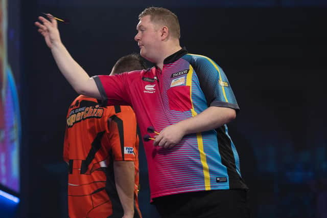 Kettering's Ricky Evans in action during his second round defeat to Daryl Gurney. Picture courtesy of Lawrence Lustig/PDC