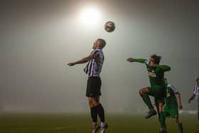 Match action from a foggy Steel Park during Corby Town's 2-0 home defeat to Bedworth United. Picture by Jim Darrah