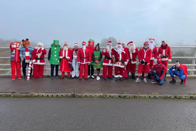 The group makes its way across the A43