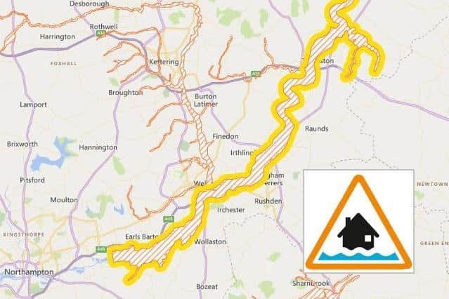 Flood alerts are in force for stretches of waterways between Northampton and Kettering