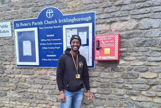 Rav Jones with the box in Irthlingborough