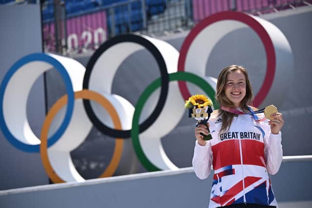 Charlotte Worthington in Tokyo with her gold medal