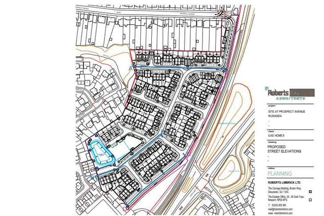 The plan of the proposed development showing Prospect Avenue at the very top