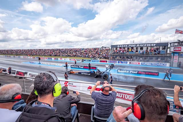 There will be10,000-horsepower Top Fuel Dragster action at Santa Pod Raceway this year. Picture courtesy of Santa Pod