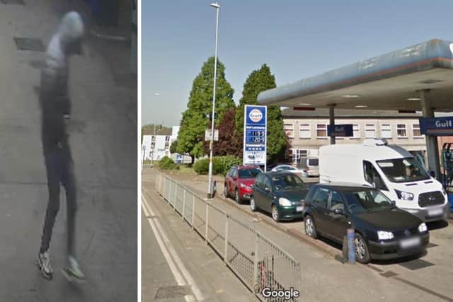 Police are appealing for anyone who saw this hooded male heading for the Gulf petrol station in Grafton Street