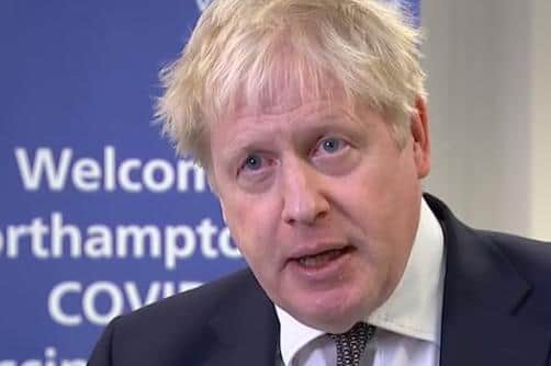 Boris Johnson speaking at the Moulton Park Vaccination Centre on Thursday