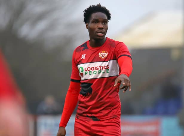 Defender Kevin Joshua made his debut for Kettering Town on Saturday after signing on loan from West Bromwich Albion. Picture by Peter Short