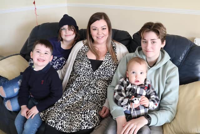 Lindsey McAuley with children l-r Leo, 4, Hazel, 13, Zac, 1, and Maisy, 16
