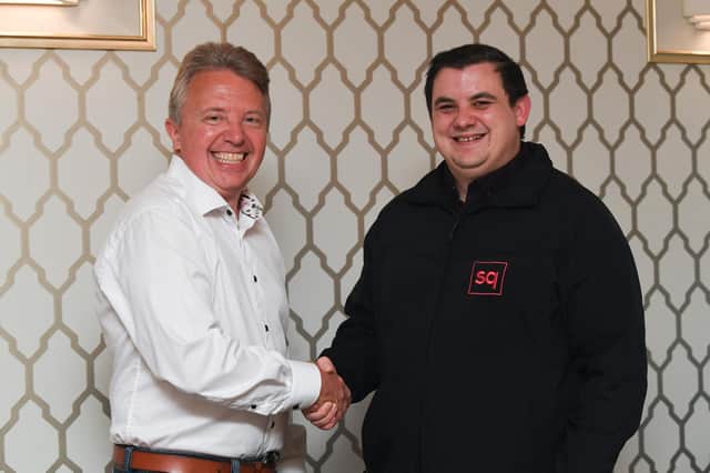 Alan Perkins of SilverDisc (left) with Matthew Rigby White of Qoob Group and Square Media (right).