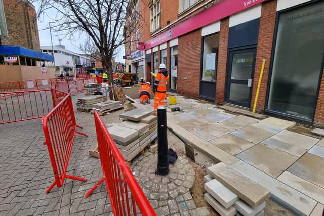Work to replace the block paving in Kettering High Street has started to a mixed reaction