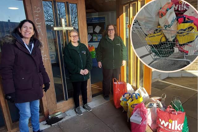 Cllr Alison Dalziel takes the food collected to the Corby Foodbank