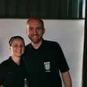 Stacey and Richard Fullicks pictured after they were both assistant-referees for Corby Town's match with Wisbech Town earlier this season. Picture courtesy of Corby Town FC