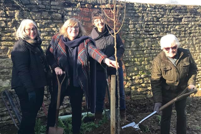 From left to right Liz Barnatt, Chair of Higham Tourism, Carol Fitzgerald, chair of the
Chichele College Management Team, and garden volunteers Pat Barber and Celia Ingram.