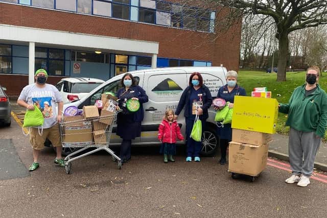 The family donate goodies to staff at Kettering General Hospital