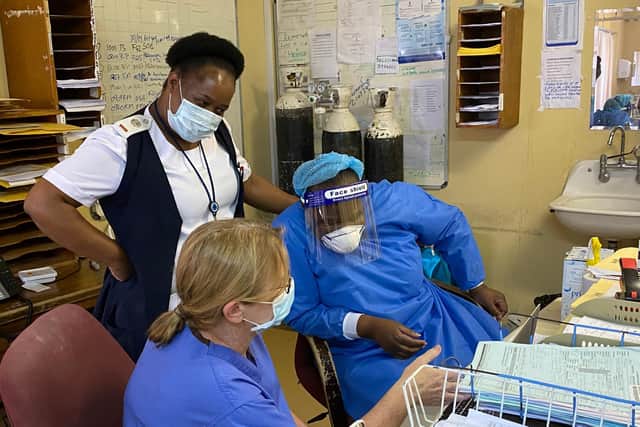 Mandy training staff in Botswana. Photo credit UK-Med D Anderson
