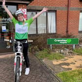 Rebecca Cave, Cransley Hospice Trust Digital Marketing Executive, sporting the new Cransley Hospice Trust Cycle Jersey.