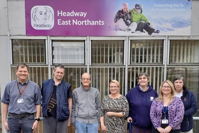 Members of Headway East Northants, including centre manager Claire Phillips and Louise Burrows, who took part in the peer group initiative, and Sharine Burgess from Shoosmiths