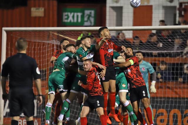 Match action from Kettering Town's 0-0 draw at Afreton Town. Picture by Peter Short