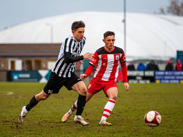 Jordan O'Brien in action during Corby Town's 2-0 home defeat to Ilkeston Town last weekend. Picture by Jim Darrah
