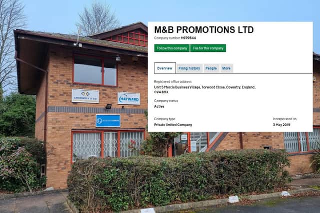 The registered address for M&B Promotions