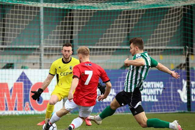 Callum Stead scored his first goal for Kettering Town as they secured a 2-1 victory at Blyth Spartans. Picture by Peter Short