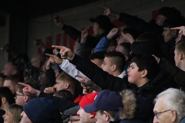 Reds fans. Crawley Town v Hartlepool United. Picture by Cory Pickford SUS-221202-205744004