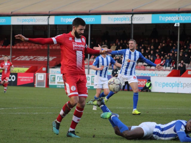 George Francomb. Crawley Town v Hartlepool United. Picture by Cory Pickford SUS-221202-205816004
