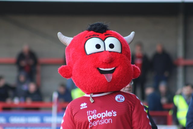 Reggie the Red. Crawley Town v Hartlepool United. Picture by Cory Pickford SUS-221202-210705004