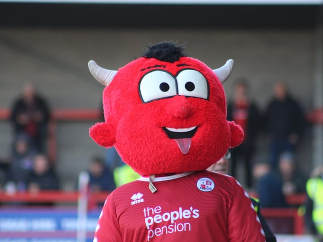 Reggie the Red. Crawley Town v Hartlepool United. Picture by Cory Pickford SUS-221202-210705004