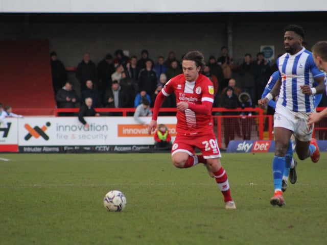 Sam Matthews. Crawley Town v Hartlepool United. Picture by Cory Pickford SUS-221202-210745004